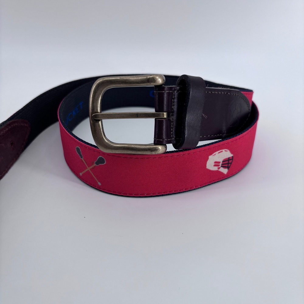 Castaway Nantucket Lacrosse Helmet Sticks Ribbon Belt Men 42 Red Navy USA Made